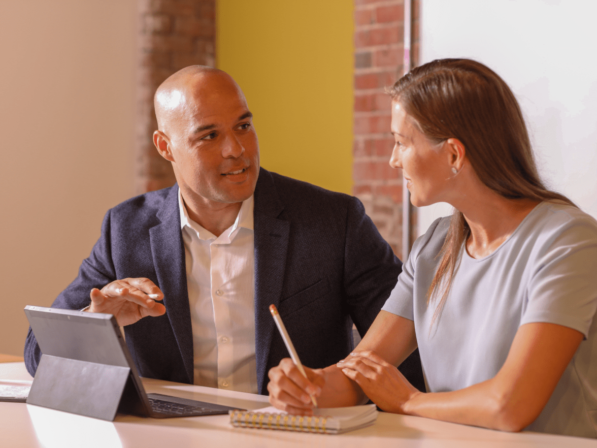 Employees having one on one meeting