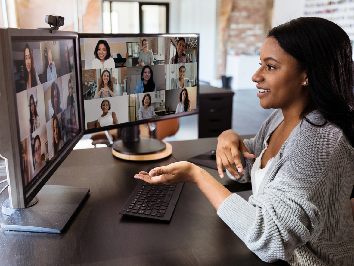 woman in remote meeting