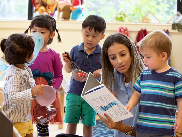 Teacher reading to children at center