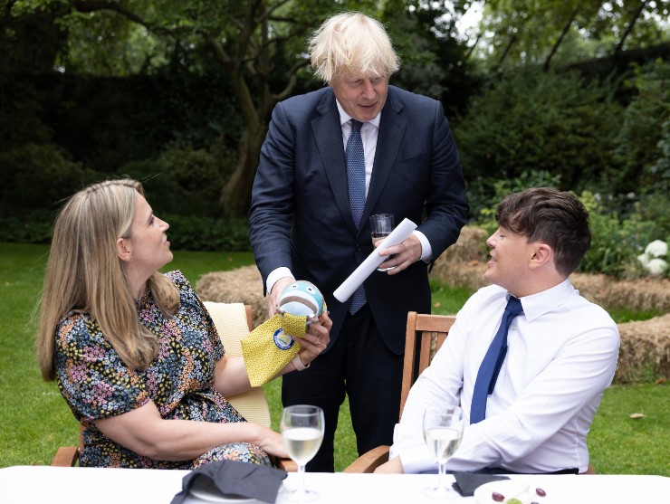 Prime Minister Boris Johnson meets two Bright Horizons staff members 