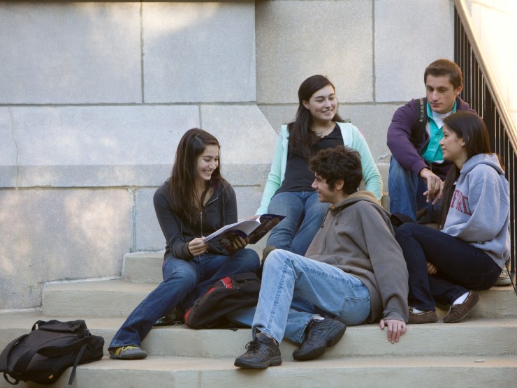 students sitting on steps 