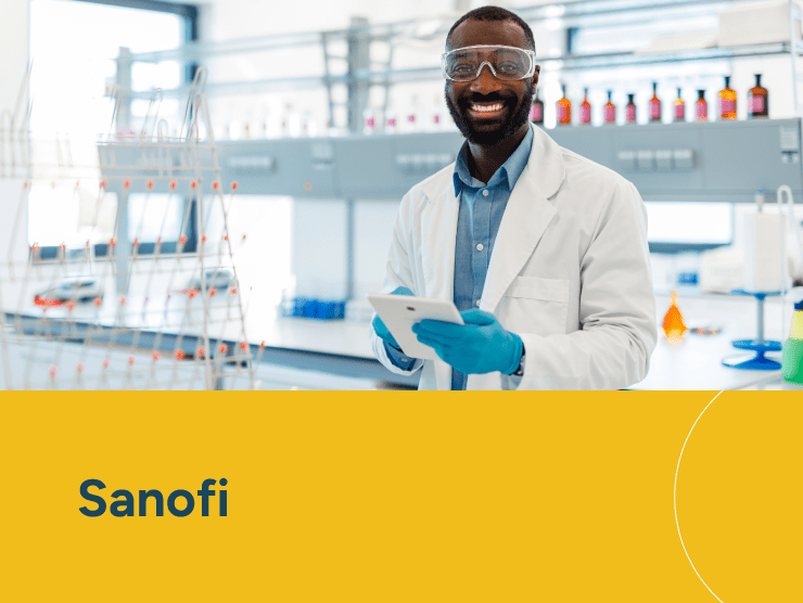 Sanofi with a healthcare worker in a lab