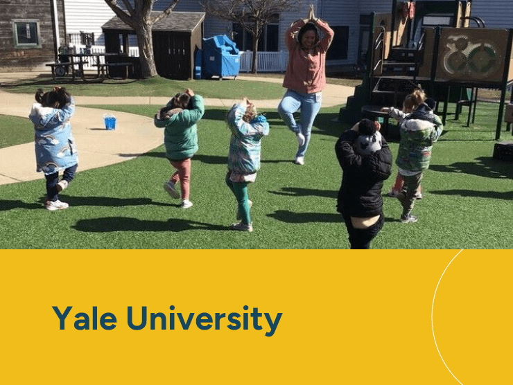 Yale University with children playing outside at a center
