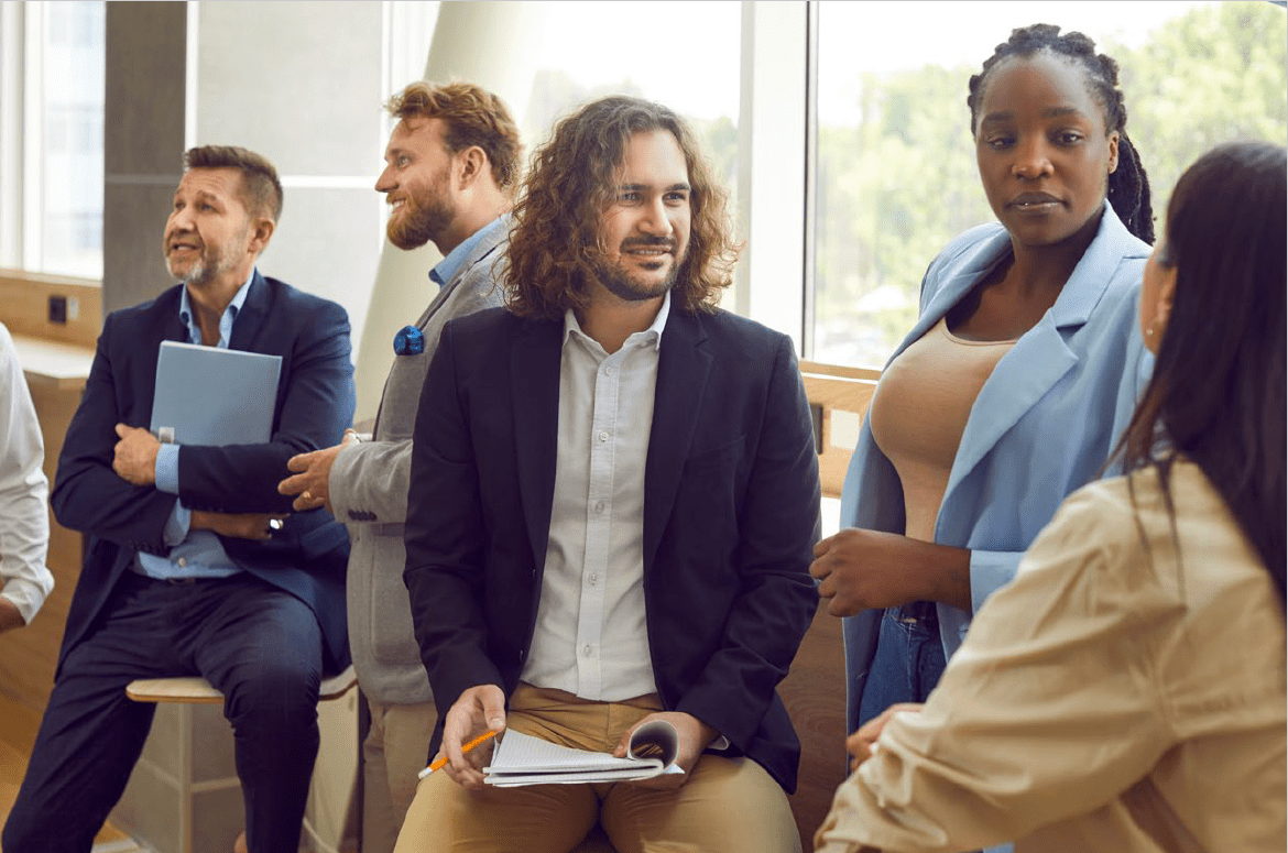 Employees talking in a group