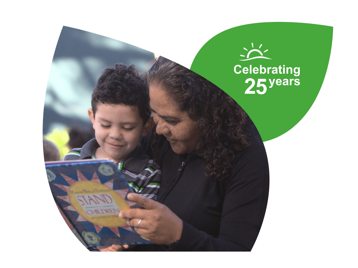 Mother and son reading a book