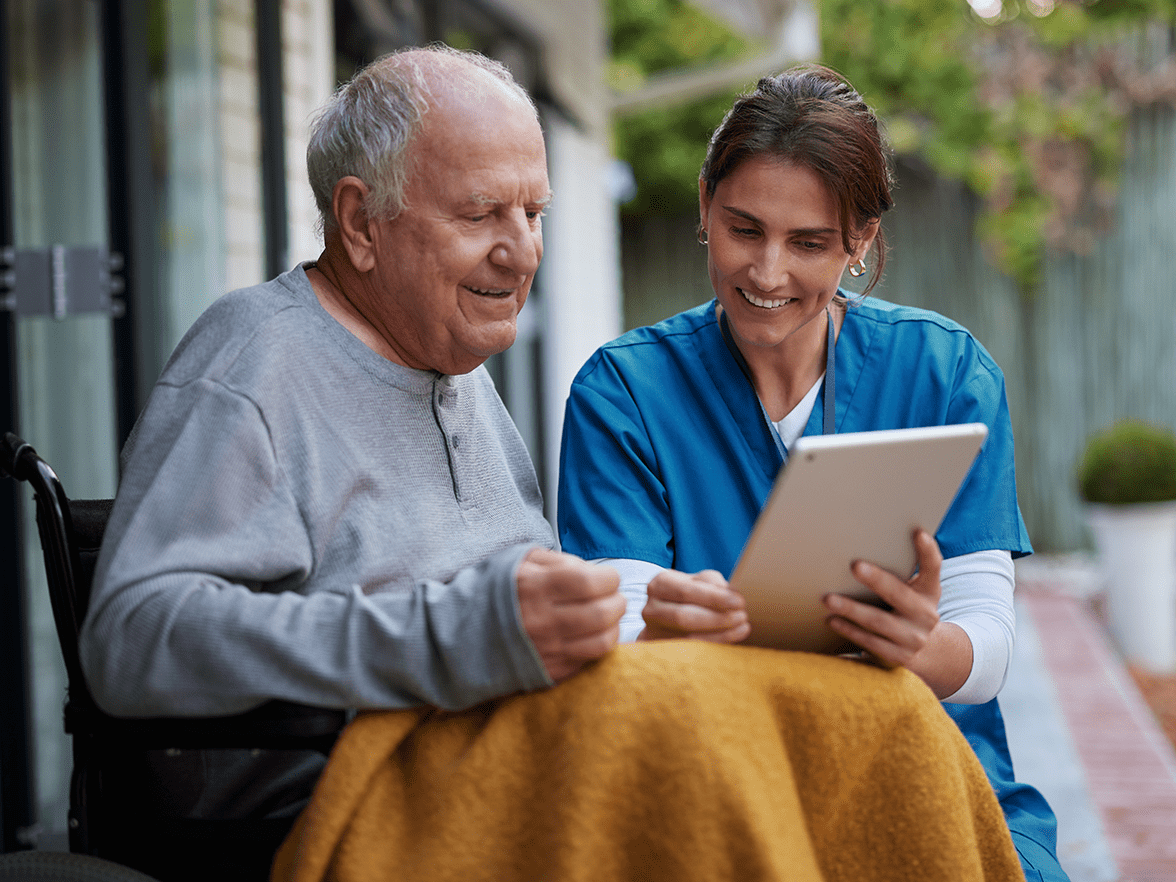 Healthcare caregiver with a senior dependent