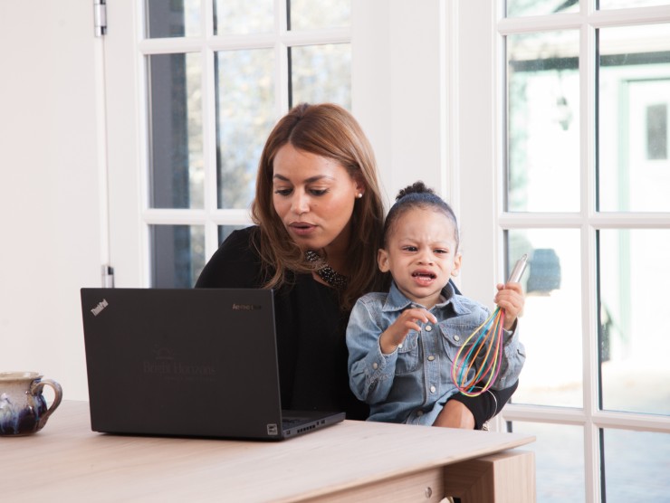 mom working with child