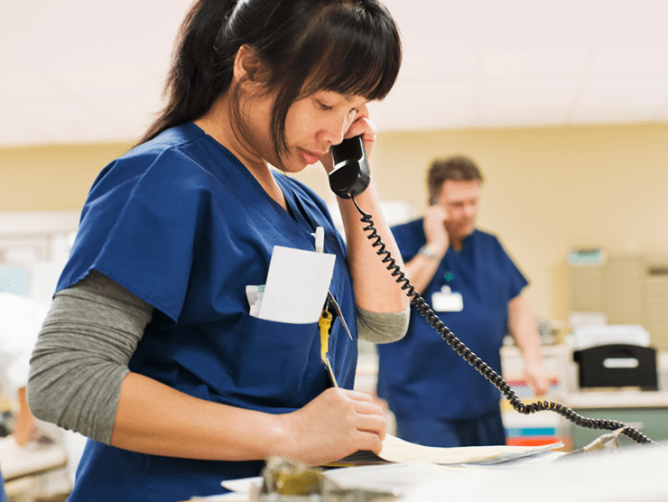 Healthcare worker talking on the phone