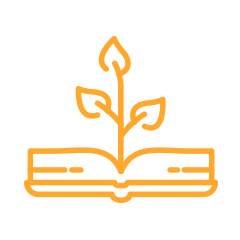 An icon of a book with a plant growing from it. 