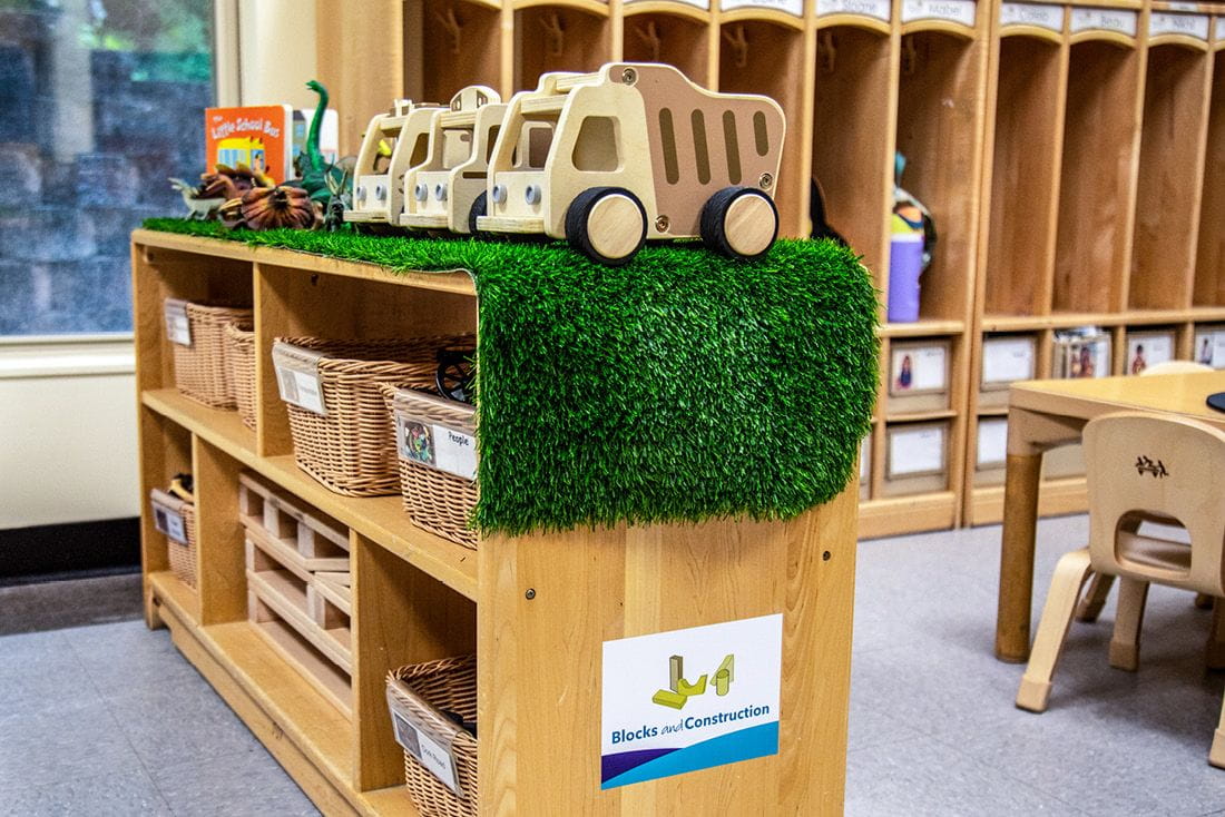A storage area in a daycare center