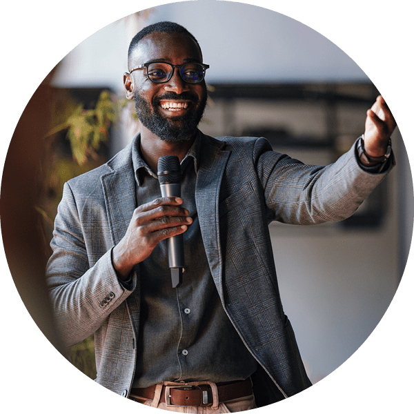 A professional speaking at a conference