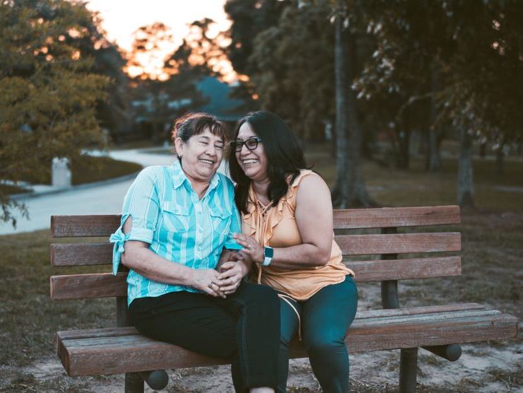 Family members on a public bench