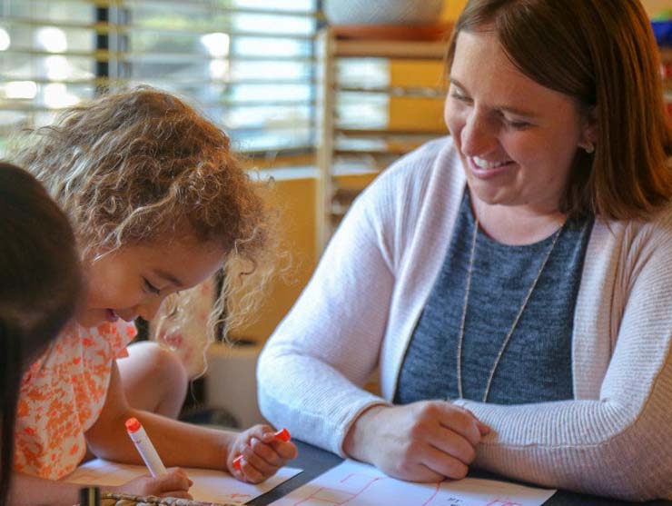 preschoolers doing an Earth Day art project in a classroom