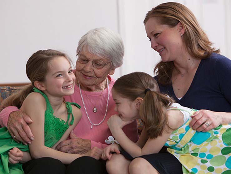 mom, daughters and grandmother at home on Mother's Day
