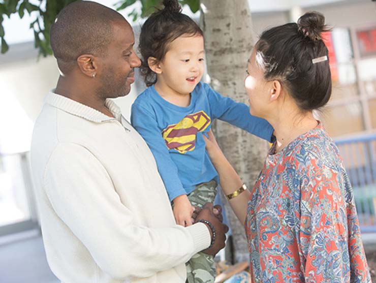 family doing daycare pick up together at Bright Horizons