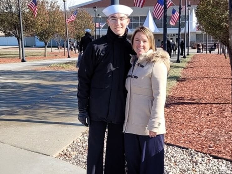Kerri and her son Tyler, a navy sailor, smiling at the camera