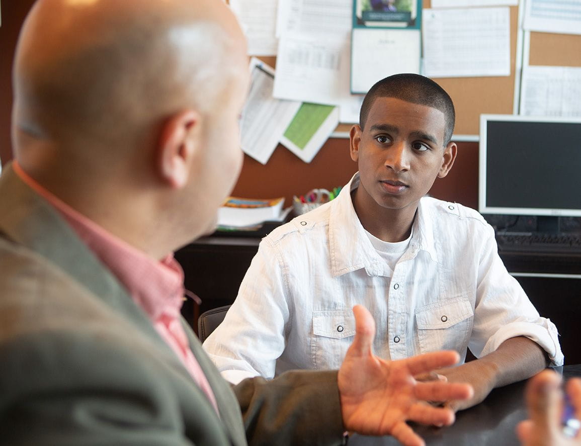 high school student listening to interview questions