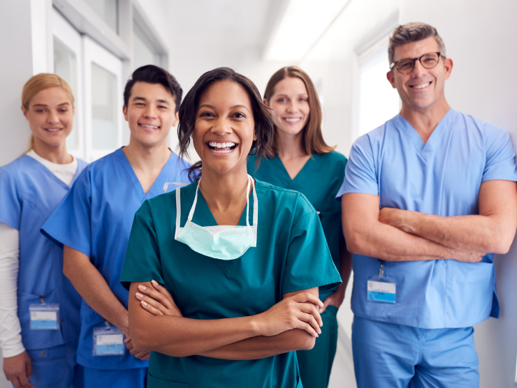 Group of healthcare workers laughing