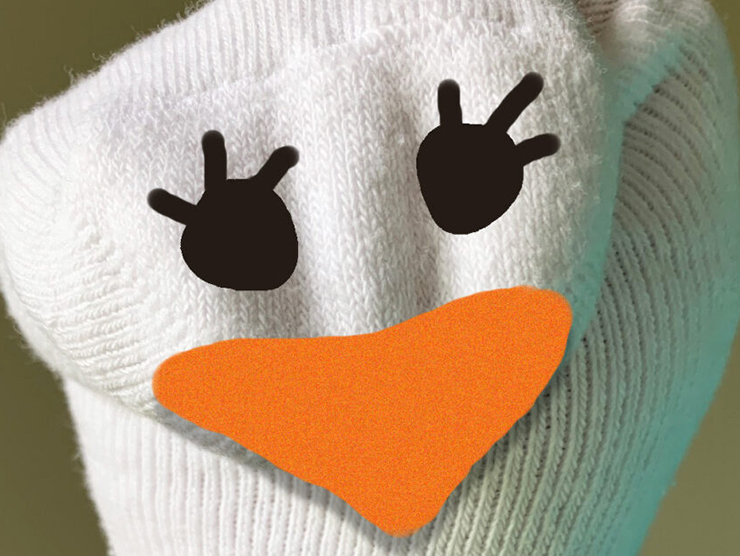 A little duck sock poppet for play at home