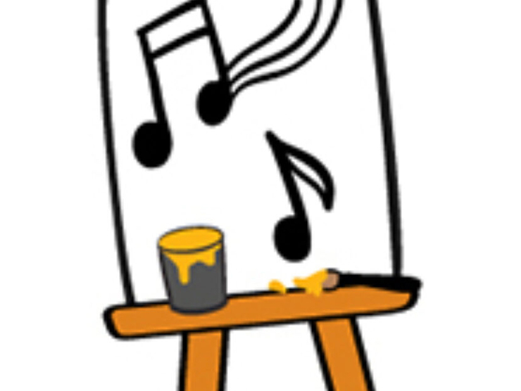 Clipart of an easel with music notes on paper 