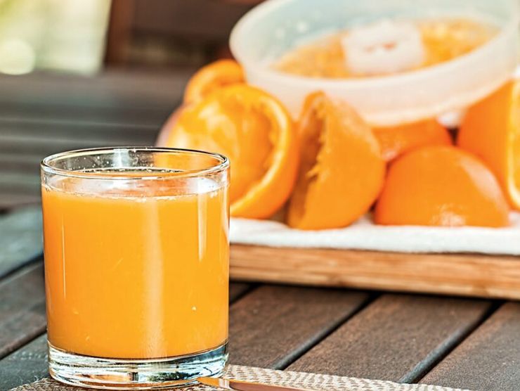 A glass of fresh squeezed orange juice made at home 