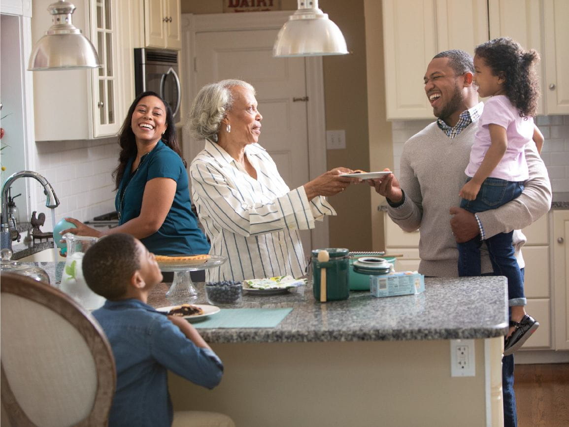 Family around kitchen table