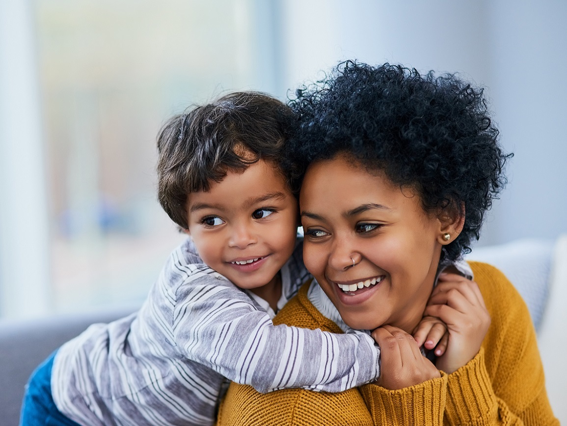 Woman and child working from home